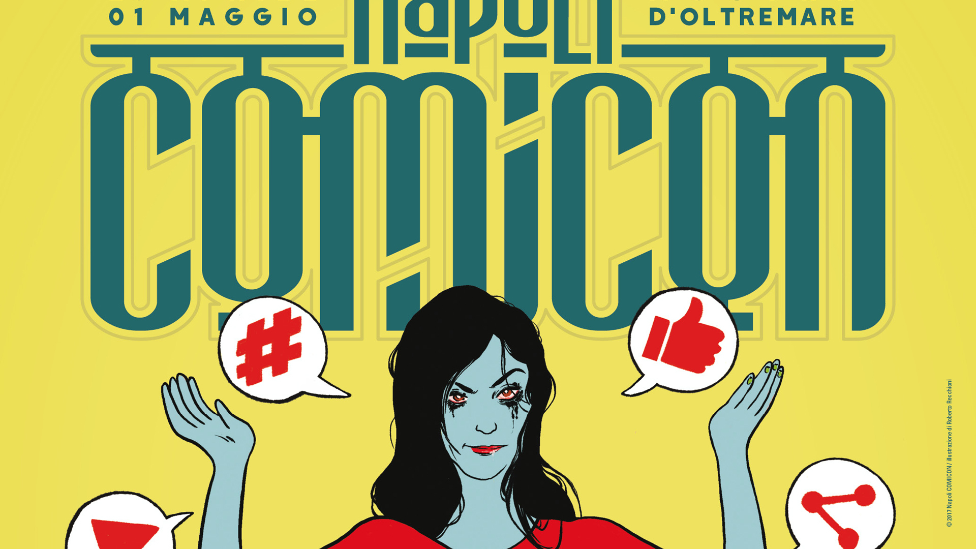 Il manifesto del Napoli COMICON realizzato da Roberto REcchioni per raccontare il rapporto tra web e fumetto