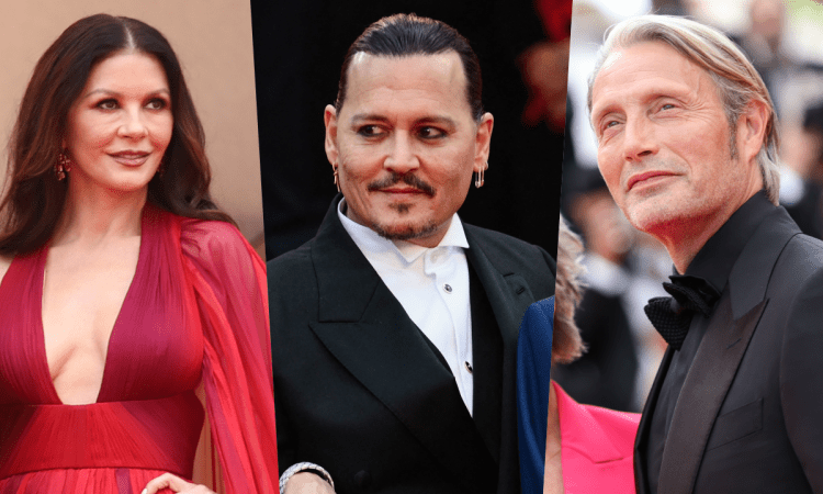 Festival-di-Cannes 76_Johnny-Depp_Catherine-Zeta-Jones_Mads-Mikkelsen