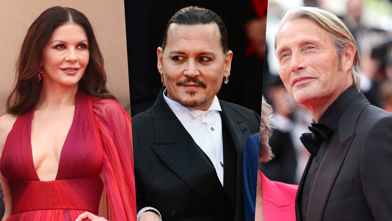 Festival-di-Cannes 76_Johnny-Depp_Catherine-Zeta-Jones_Mads-Mikkelsen