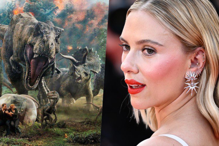 Scarlett Johansson e il poster di Jurassic World: Il regno distrutto