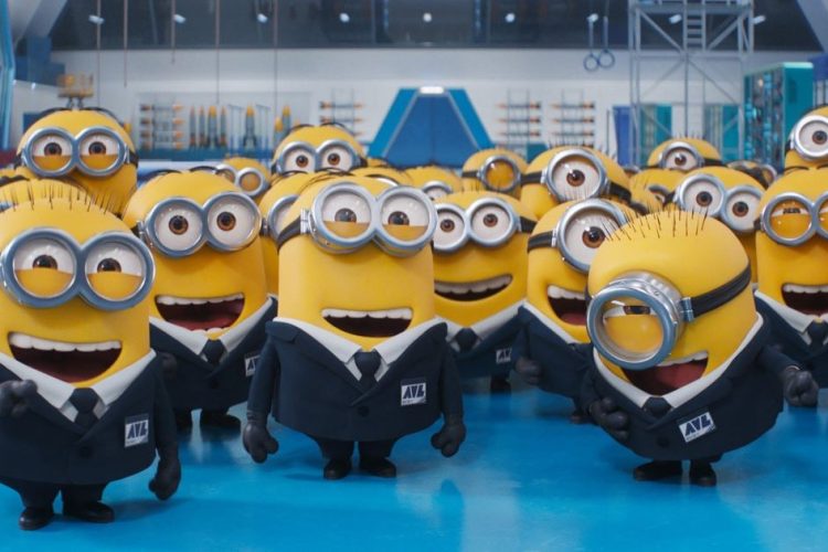 una fila di Minions in giacca e cravatta