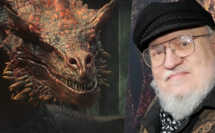 primo piano di un drago e george r.r. martin