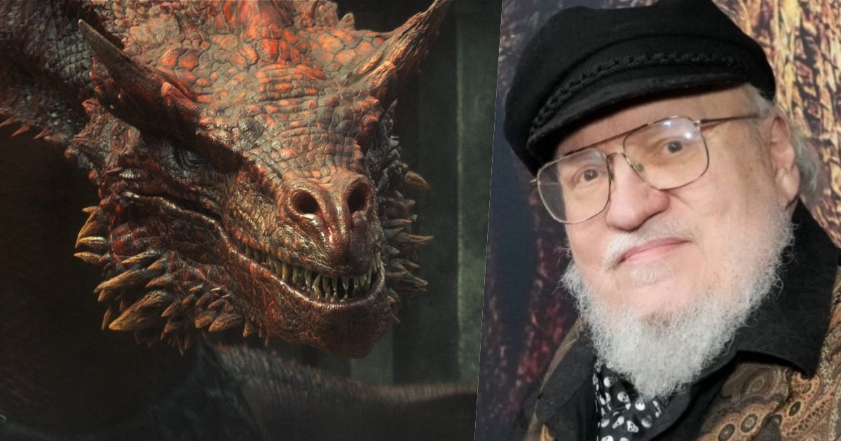 primo piano di un drago e george r.r. martin