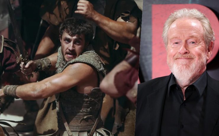 ridley scott e una foto del gladiatore 2