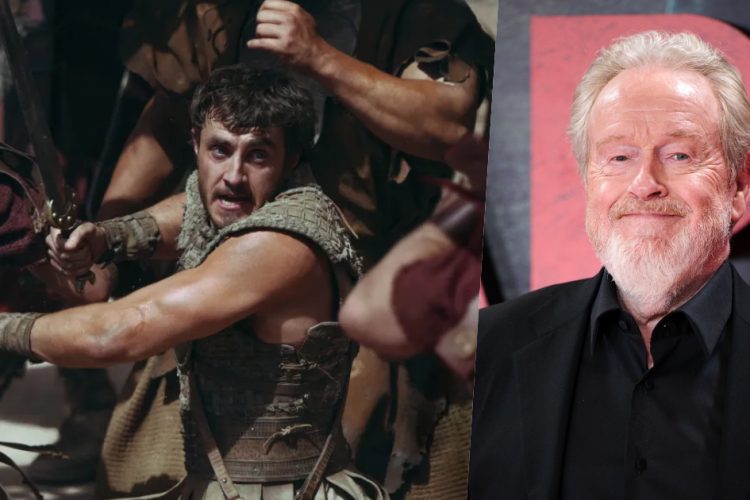 ridley scott e una foto del gladiatore 2