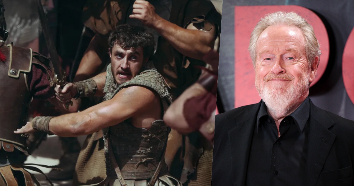 ridley scott e una foto del gladiatore 2