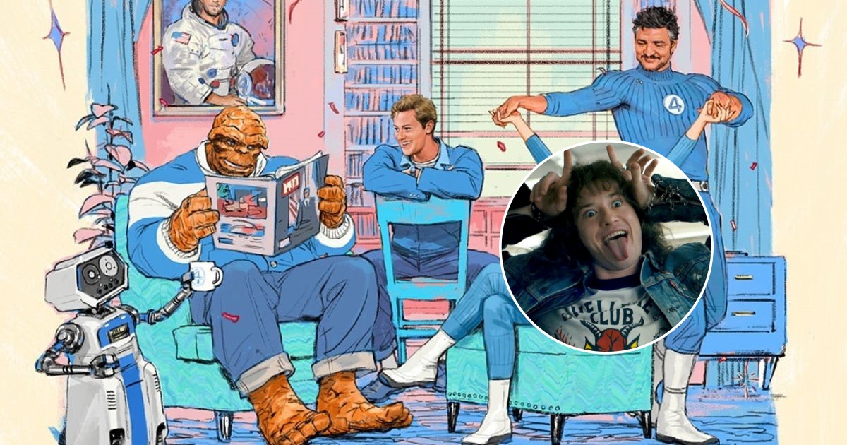 l'artwork di The Fantastic Four: First Steps e Joseph Quinn in Stranger Things