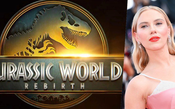 il logo di Jurassic World Rebirth e Scarlett Johansson