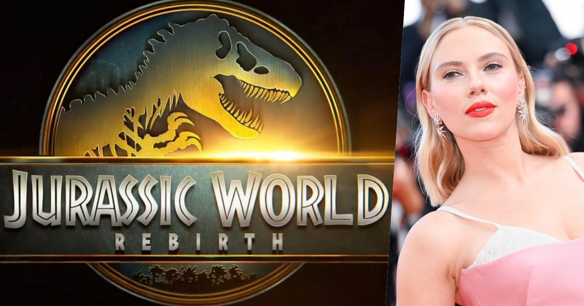 il logo di Jurassic World Rebirth e Scarlett Johansson