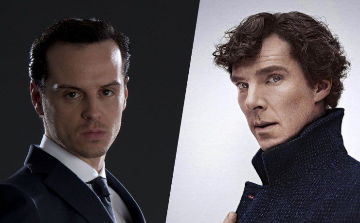 Andrew Scott e benedict Cumberbatch come Moriarty e Sherlock Holmes