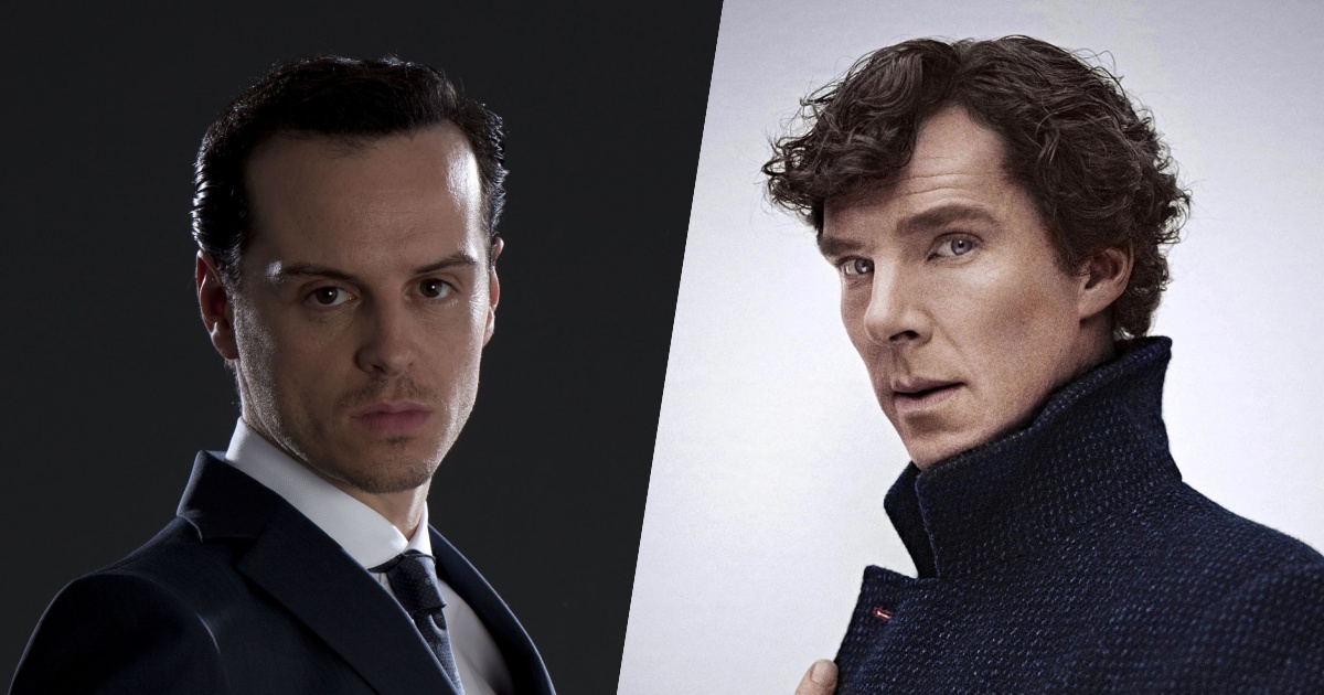 Andrew Scott e benedict Cumberbatch come Moriarty e Sherlock Holmes