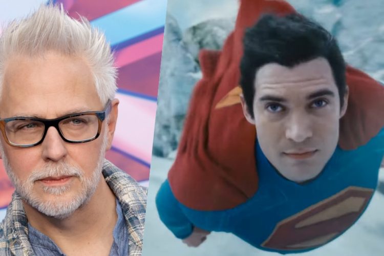 un primo piano di James Gunn e un frame di Superman