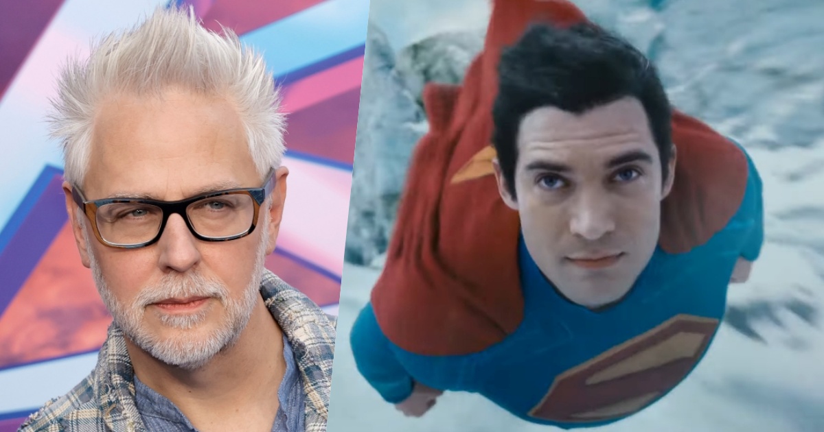 un primo piano di James Gunn e un frame di Superman